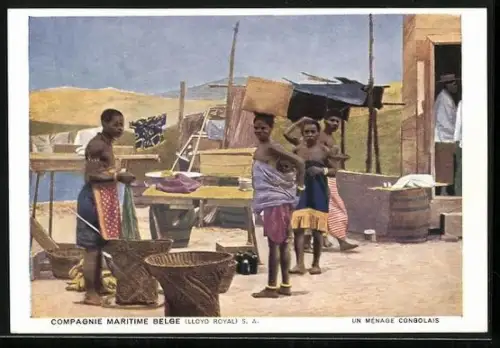 AK Congo, Compagnie Maritime Belge Lloyd Royal, Un ménage Congolais, Afrikanische Familie