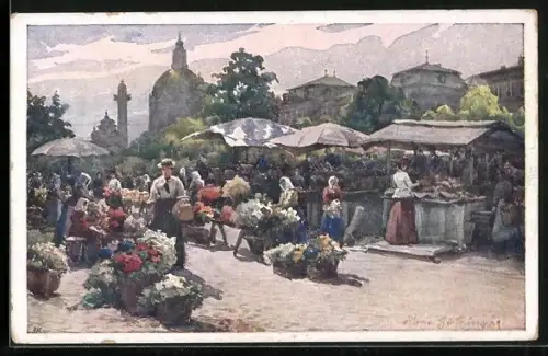 Künstler-AK Hans Götzinger: Wien, Nachmarkt