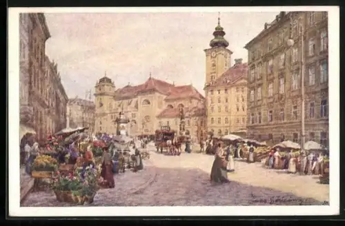 Künstler-AK Hans Götzinger: Wien, Freyung mit Schottenkirche