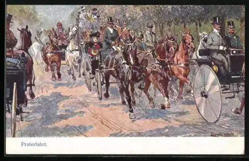 Künstler-AK Ludwig Koch: Wien, Kutschen bei der Praterfahrt
