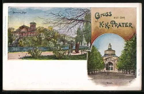 Künstler-AK Wien, K. k. Prater, Rotunde und Constantin-Hügel