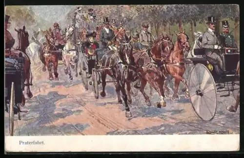 Künstler-AK Ludwig Koch: Wien, Praterfahrt, Pferdekutschen