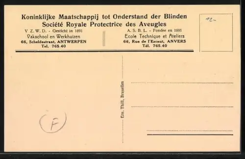 AK Anvers, Société Royale Protectrice des Aveugles, Chaiserie et divers, Blinde Korbflechter