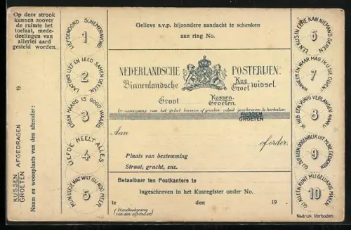 AK Nederlandsche Posterijen, Binnenlandsche Kuswissel - Groetwissel