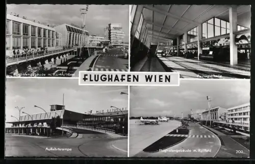 AK Wien, Auffahrtsrampe, Passagierhalle und Kontrollturm auf dem Flughafen