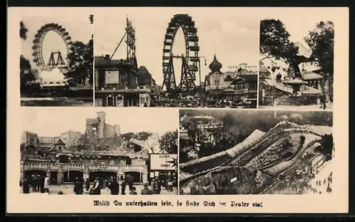 AK Partien vom Wiener Prater, Riesenrad und Hochschaubahn
