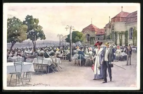 Künstler-AK Hans Götzinger: Wien, Cobenzl, Restaurant-Terrasse