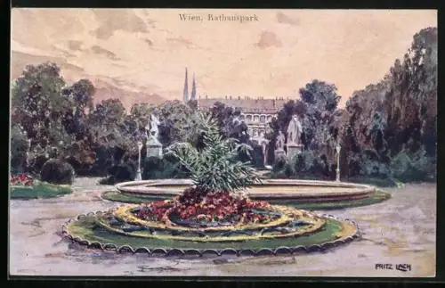 Künstler-AK Fritz Lach: Wien, Rathauspark der Gartenstadt