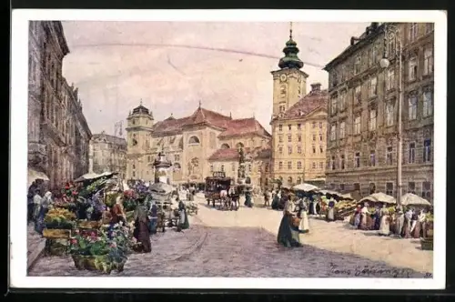 Künstler-AK Hans Götzinger: Wien, Freyung mit Schottenkirche