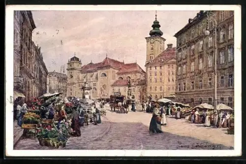Künstler-AK Hans Götzinger: Wien, Freyung mit Schottenkirche
