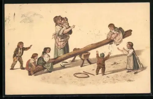 AK Kinder spielen auf einer Wippe, Pro Juventute