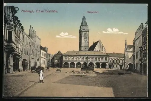 AK Zlabings, Hauptplatz mit Rathaus