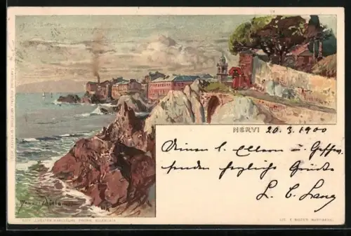 Künstler-AK Manuel Wielandt: Nervi, Felsen und Stadt