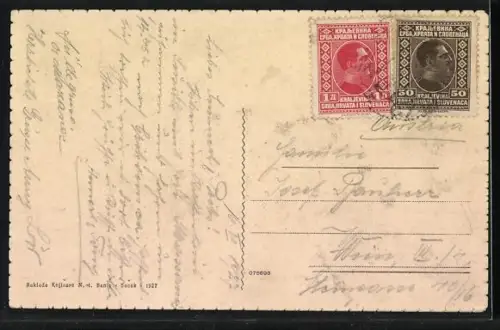 AK Susak, Hotel Kupaliste Jadran, davor Segelboot