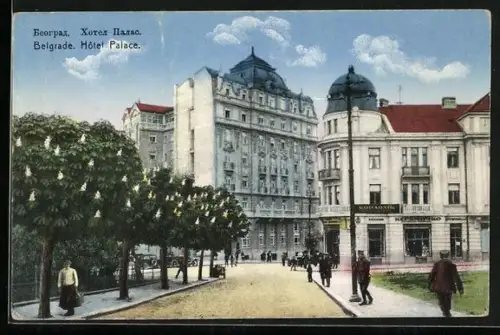 AK Belgrad, Strassenpartie am Hotel Palace
