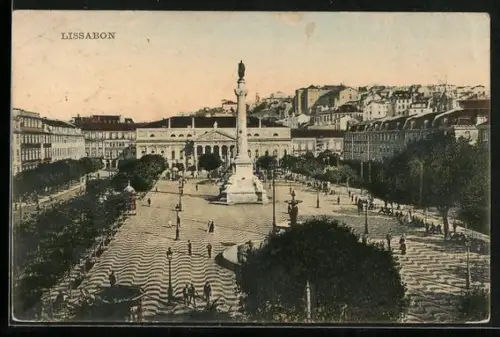 AK Lissabon, Stadtplatz mit Säule