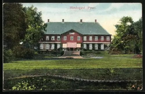AK Hindsgavl /Fyen, Ortspartie mit Gebäudeansicht