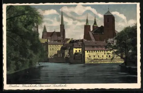 AK Breslau, Kreuzkirche, Dom & Sandkirche