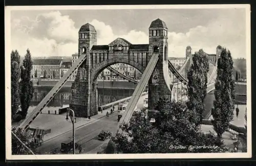AK Breslau, Kaiserbrücke mit Strassenbahn