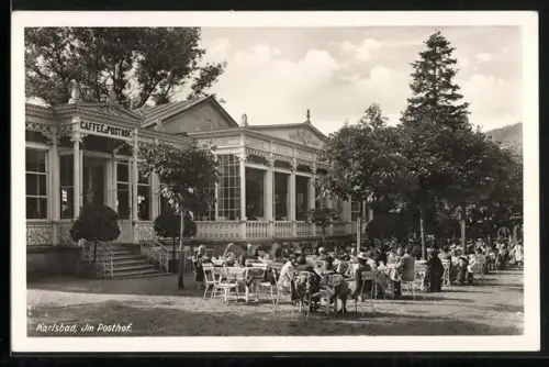 AK Karlsbad, Gartenterrasse am Cafe Posthof