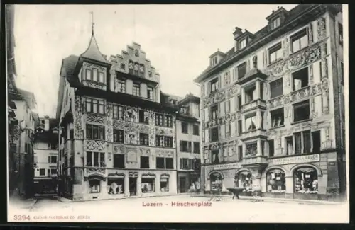 AK Luzern, Hirschenplatz mit Geschäften