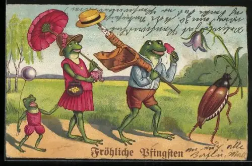 AK Familie Frosch beim Pfingstausflug