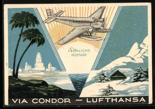 AK Reklame für Tourismus, Wasserflugzeug Condor Lufthansa