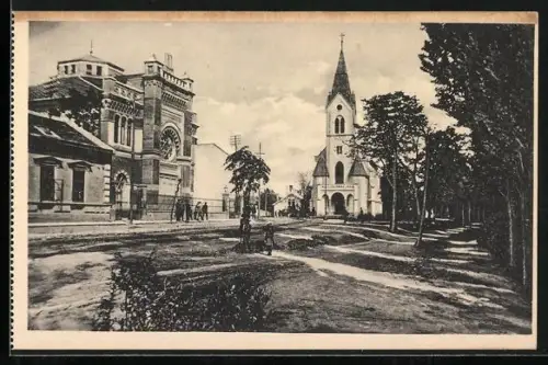 AK Bad Pistyan, Synagoge und Ev. Kirche