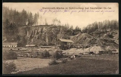 AK Arnreit /O.-Oe., Schörsching b. Neufelden, Steinbruch-Werke mit Felsen