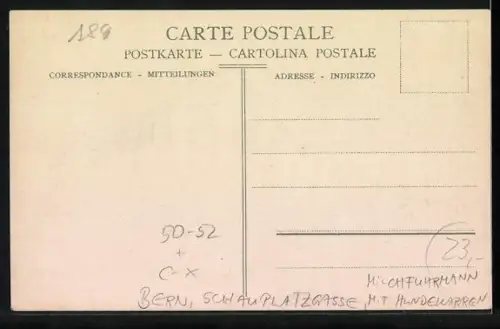 AK Bern, Schauplatzgasse, Milchfuhrmann mit Hundekarren