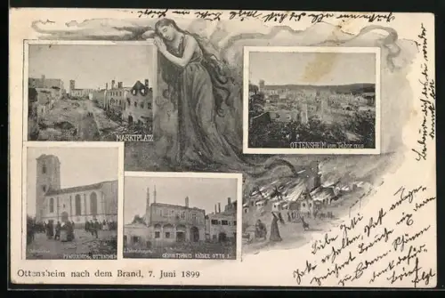 AK Ottensheim, Verschiedene Ortsansichten nach dem Brand 1899