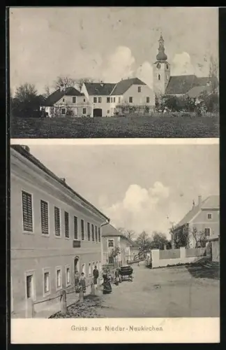 AK Niederneukirchen, Strassenpartie, Blick zur Kirche
