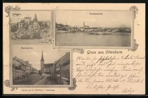 AK Ottensheim, Ortsansicht, Schlossansicht, Marktplatz
