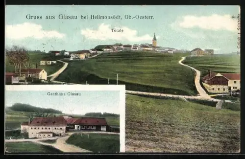 AK Hellmonsödt, Ortsansicht, Gasthaus Glasau