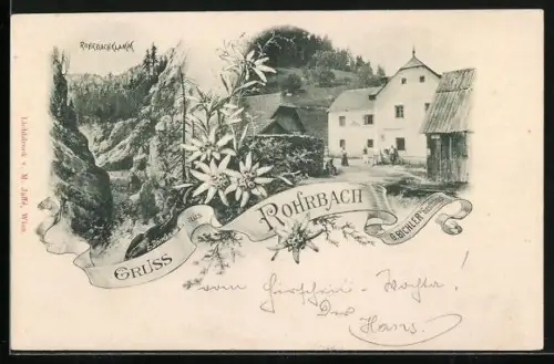AK Rohrbach, G. Bichler`s Gasthaus, Rohrbacherklamm