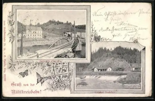 AK Neufelden, Bahnhof der Mühlkreisbahn, Haltesetelle Pürnstein