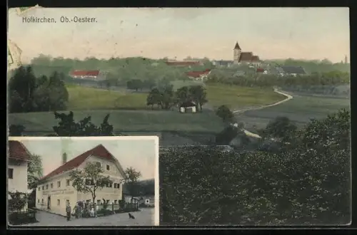 AK Hofkirchen /Ob.-Oesterr., Gemischtwarenhandlung Franz u. Josefine Huber, Ortsansicht