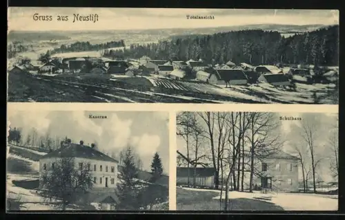 AK Neustift im Mühlkreis, Kaserne, Schulhaus, Ortsansicht