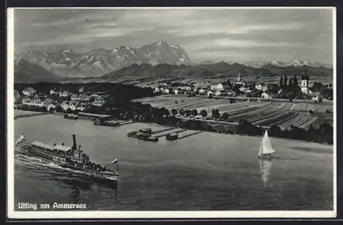AK Utting am Ammersee, Dampfer auf dem See