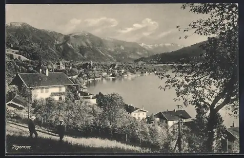 AK Tegernsee, Blick auf See und umliegende Häuser