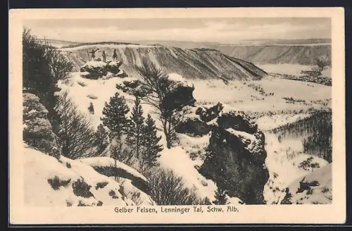 AK Lenningen /Lenninger Tal, Gelber Felsen im Schnee