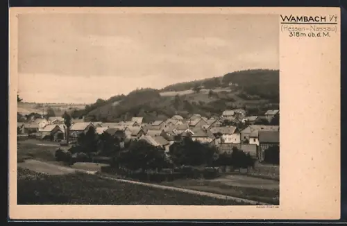 AK Wambach i. T., Ortsansicht mit Hügel