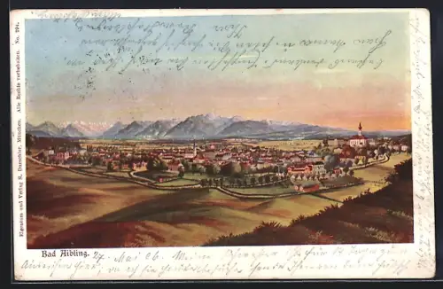 Künstler-AK Bad Aibling, Panoramaansicht des Ortes