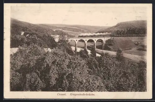 AK Cassel, Kragenhoferbrücke mit Eisenbahn über die Fulda