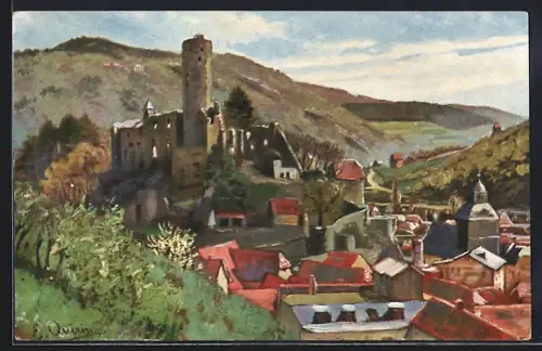 Künstler-AK Eppstein /Taunus, Burgruine