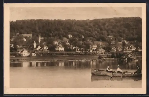 AK Herrsching am Ammersee, Ruderboot und Ortsansicht