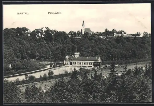 AK Pullach /Isartal, Ortsansicht mit Kirche
