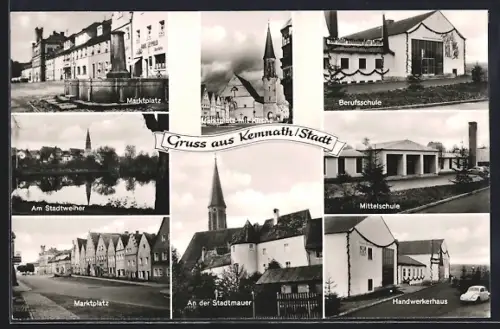 AK Kemnath Stadt /Oberpfalz, Marktplatz, Berufsschule, Mittelschule, Handwerkerhaus