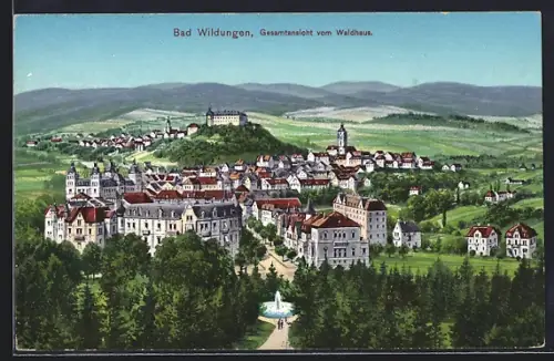 Künstler-AK Bad Wildungen, Gesamtansicht vom Waldhaus