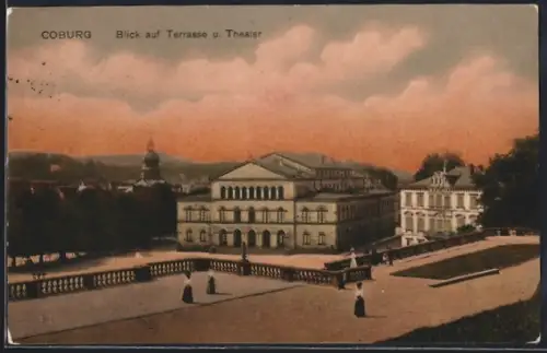 AK Coburg, Blick auf Terrasse und Theater